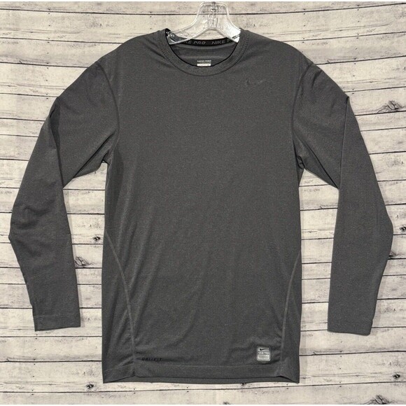 Nike Pro Mens Compression Shirt Large Gray Long Sleeve Crewneck Dri Fit Combat - Picture 1 of 16